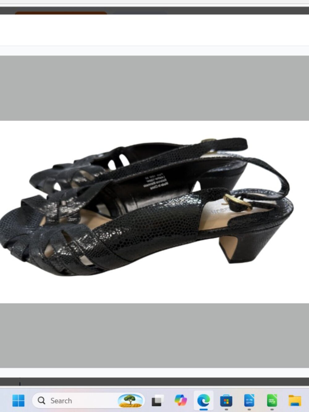 Ros Hommerson Pam Women’s 10W Black Lizard Leather Slingback Sandals Peep Toe
